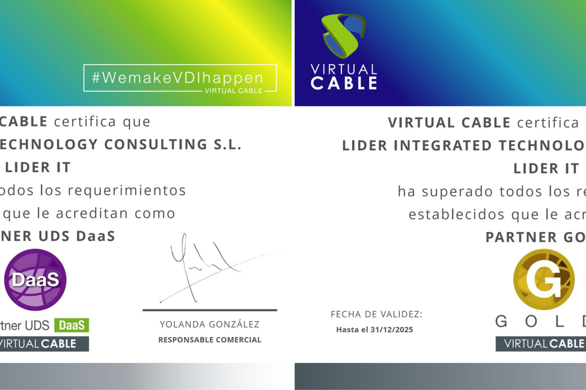 LIDER IT, reconocido como Partner Gold y Partner UDS DaaS por Virtual Cable